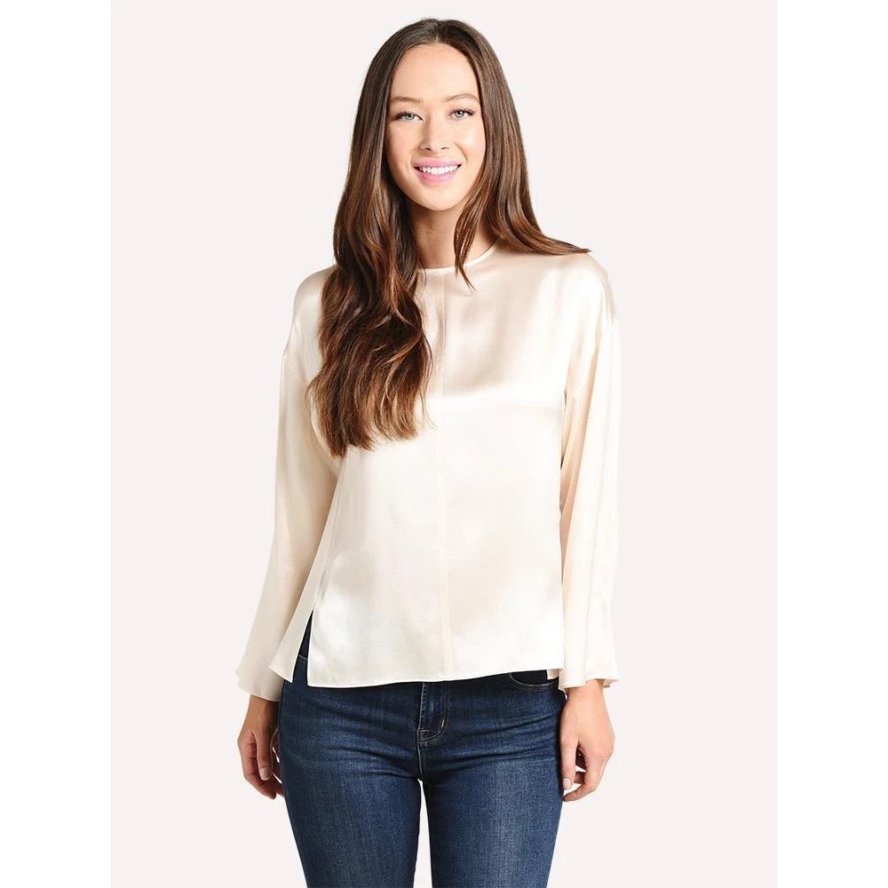 Vince Silk Seamed Front Blouse Women Size S $325 Ivory Long Sleeve